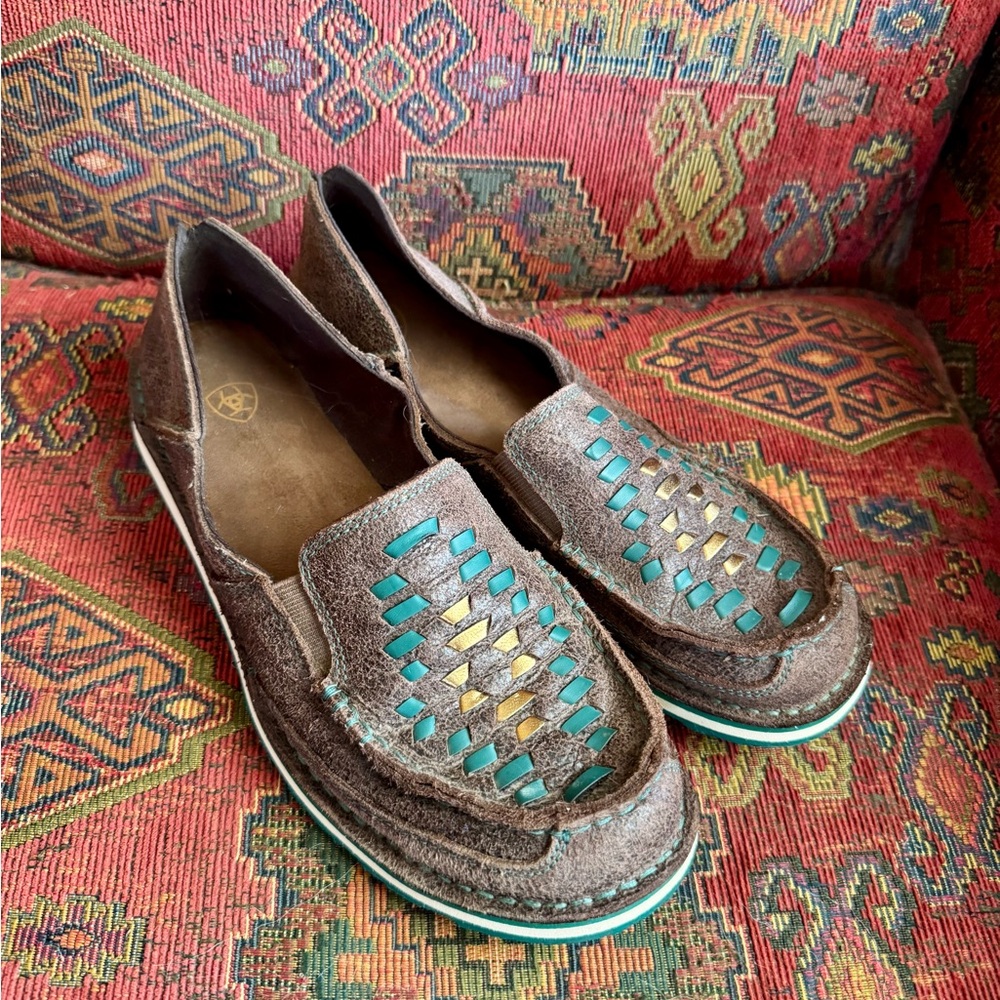 Ariat Women's Woven Brown and Teal Flats
